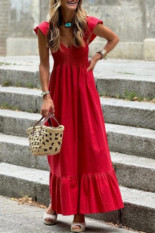 peach smocked maxi dress - Demented Sisters