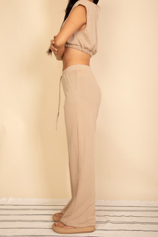 Elastic Hem Crop Top & Wide Leg Pants Set - Demented Sisters