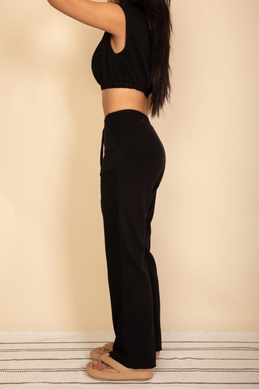 Elastic Hem Crop Top & Wide Leg Pants Set - Demented Sisters