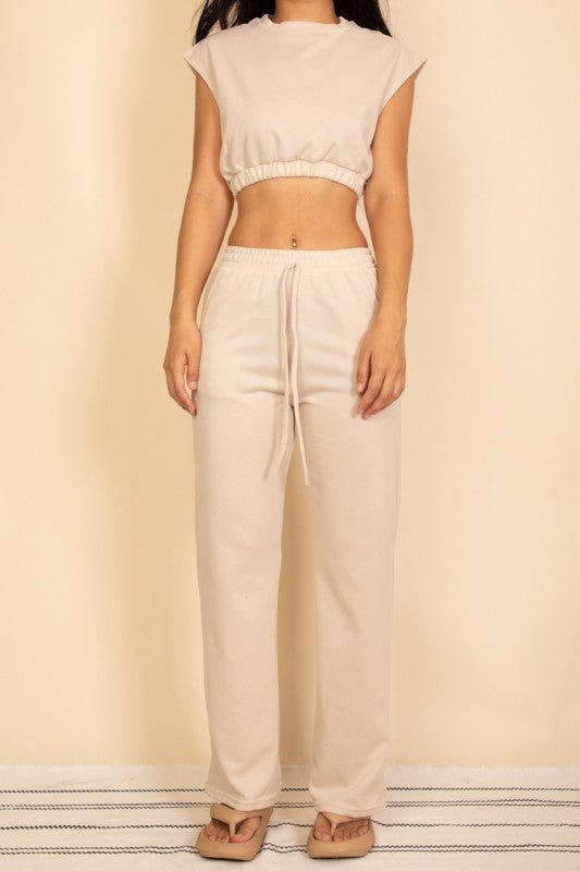 Elastic Hem Crop Top & Wide Leg Pants Set - Demented Sisters