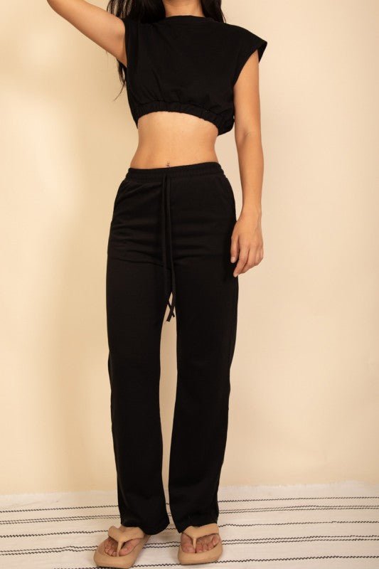 Elastic Hem Crop Top & Wide Leg Pants Set - Demented Sisters