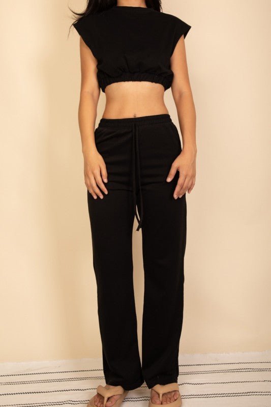 Elastic Hem Crop Top & Wide Leg Pants Set - Demented Sisters