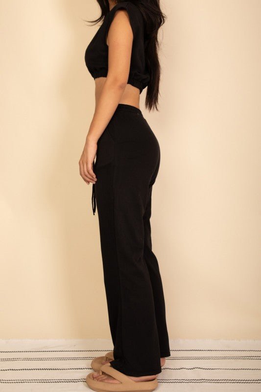 Elastic Hem Crop Top & Wide Leg Pants Set - Demented Sisters
