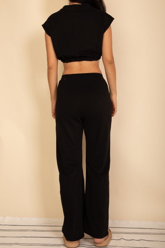 Elastic Hem Crop Top & Wide Leg Pants Set - Demented Sisters