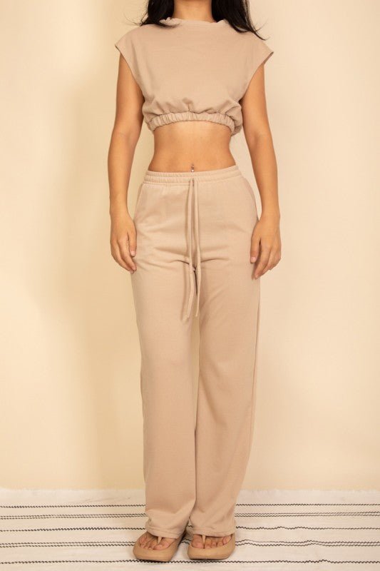 Elastic Hem Crop Top & Wide Leg Pants Set - Demented Sisters