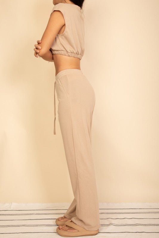 Elastic Hem Crop Top & Wide Leg Pants Set - Demented Sisters