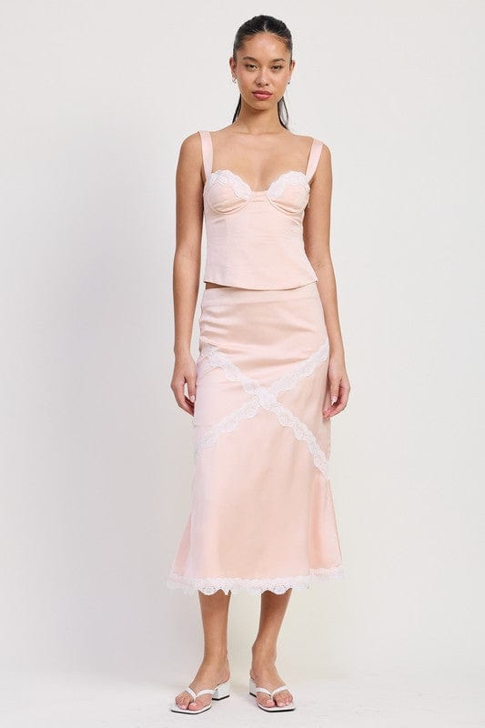 MID SATIN SKIRT WITH LACE DETAIL - Demented Sisters
