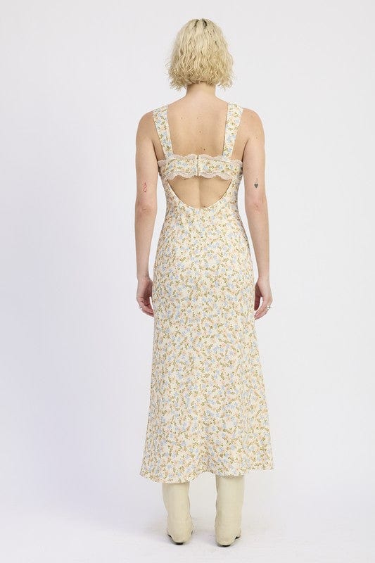 DITSY PRINT MIDI DRESS WITH CUTOUT AND LACE TRIM - Demented Sisters