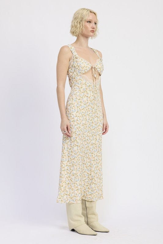 DITSY PRINT MIDI DRESS WITH CUTOUT AND LACE TRIM - Demented Sisters