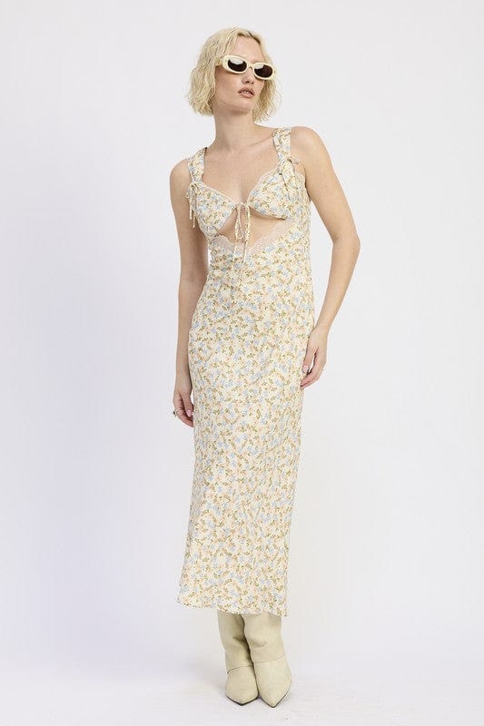 DITSY PRINT MIDI DRESS WITH CUTOUT AND LACE TRIM - Demented Sisters