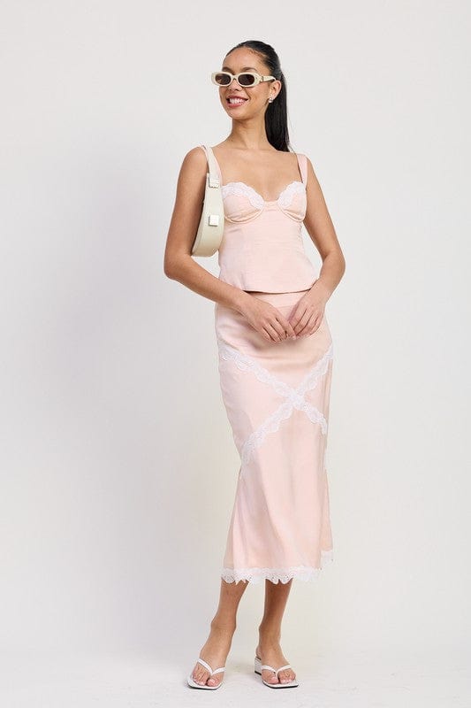 MID SATIN SKIRT WITH LACE DETAIL - Demented Sisters
