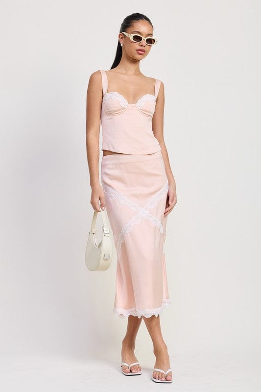MID SATIN SKIRT WITH LACE DETAIL - Demented Sisters