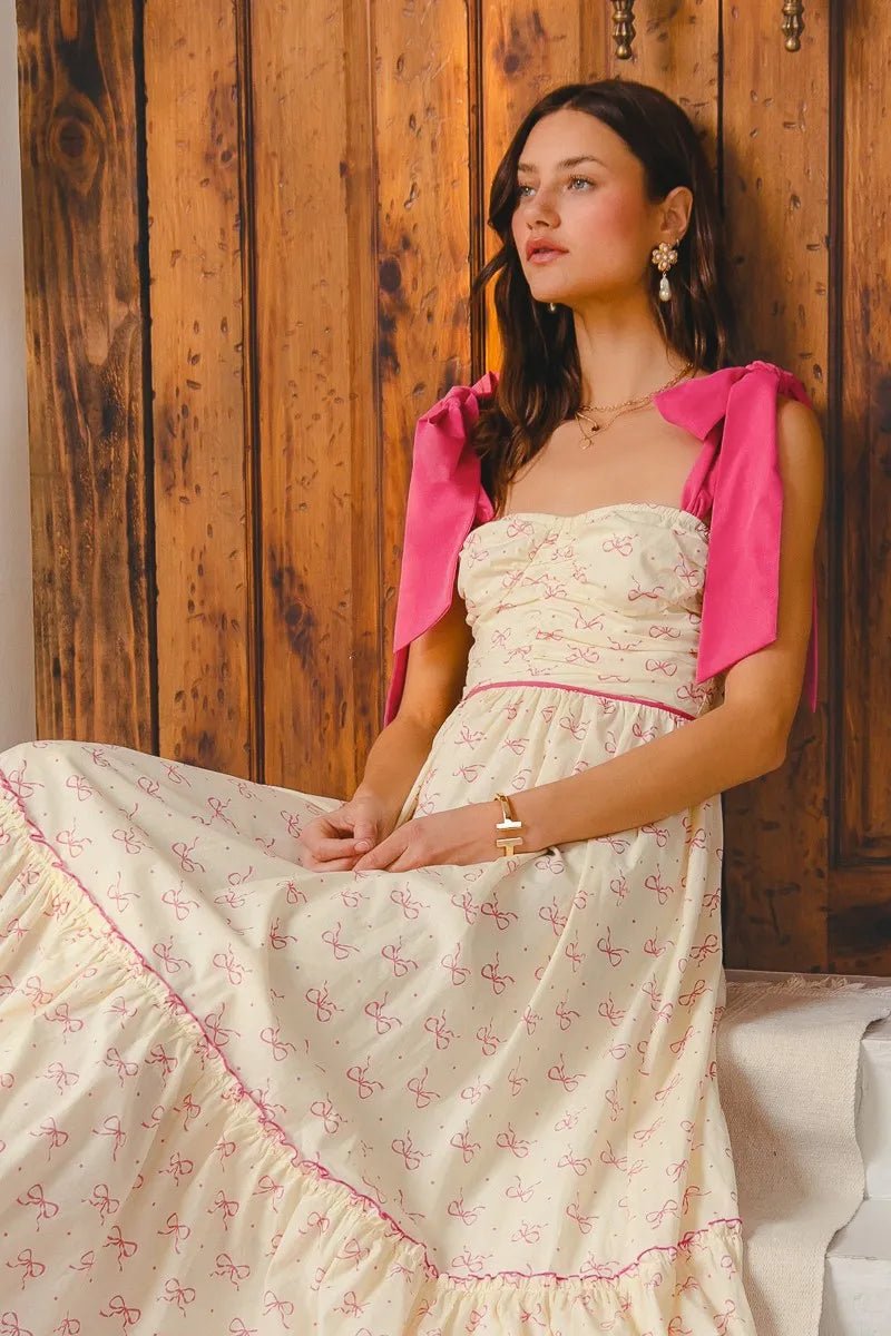 SO ME Ribbon Flowy Maxi Dress with Contrast Trim - Demented Sisters