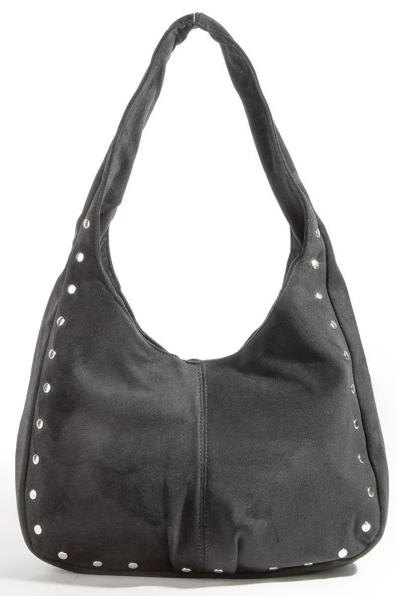 Fame Faux Suede Studded Trim Hobo Bag - Demented Sisters