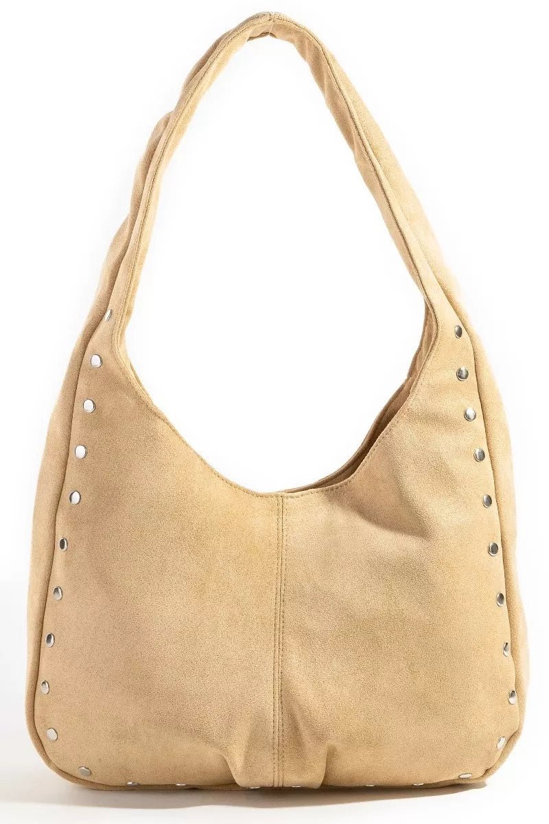 Fame Faux Suede Studded Trim Hobo Bag - Demented Sisters