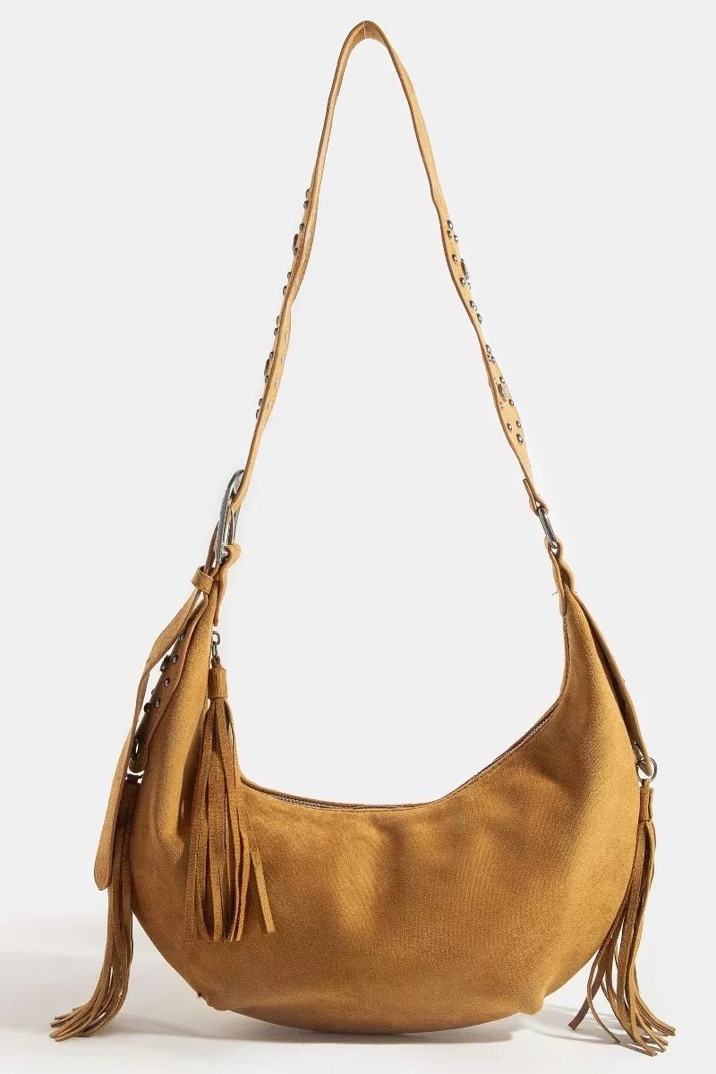 Fame Half Moon Fringe Buckle Strap Hobo Bag - Demented Sisters