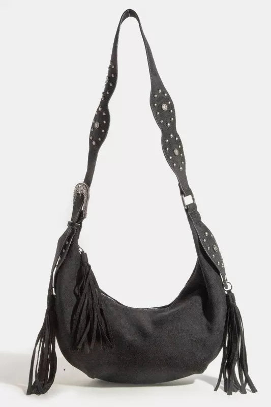 Fame Half Moon Fringe Buckle Strap Hobo Bag - Demented Sisters