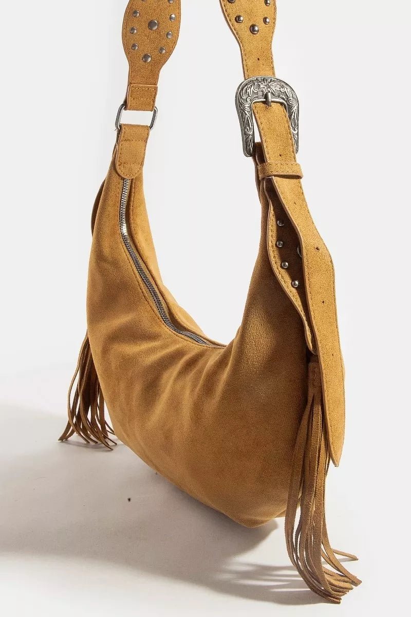 Fame Half Moon Fringe Buckle Strap Hobo Bag - Demented Sisters