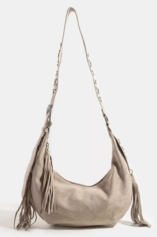 Fame Half Moon Fringe Buckle Strap Hobo Bag - Demented Sisters
