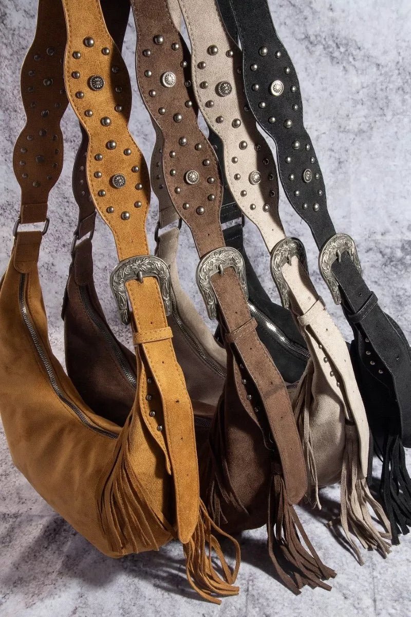 Fame Half Moon Fringe Buckle Strap Hobo Bag - Demented Sisters