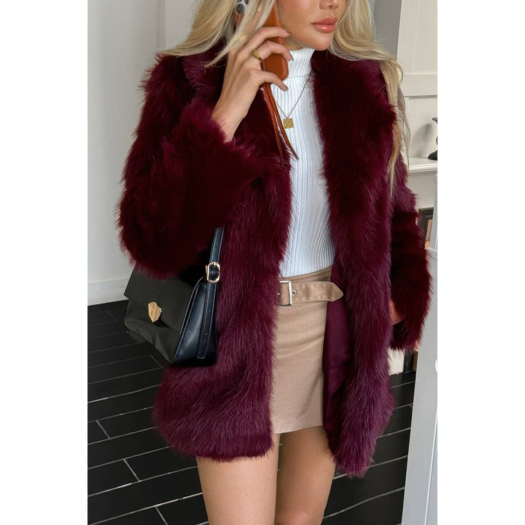 Faux Fur Fuzzy Fleece Lapel Open Front Coat - Demented Sisters