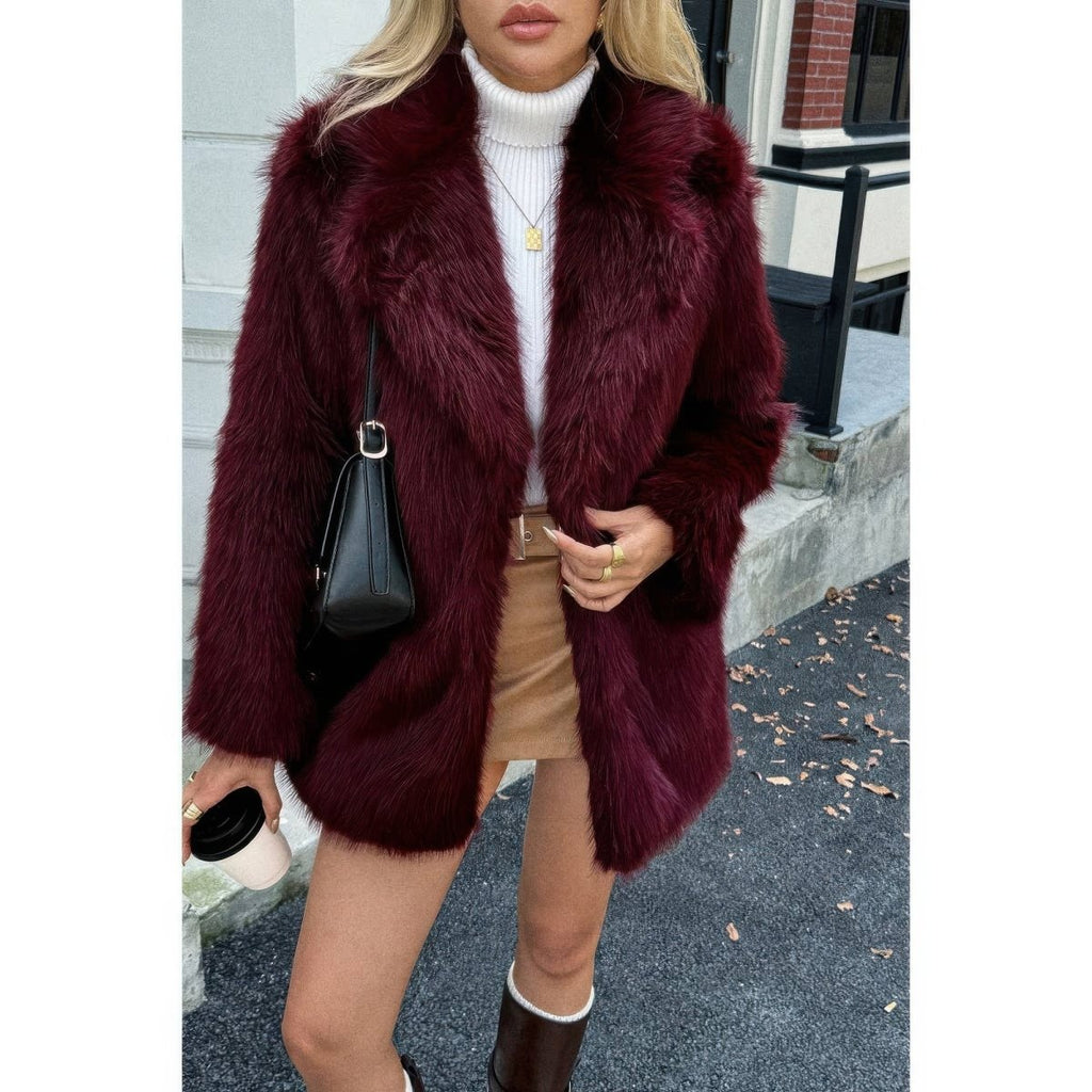 Faux Fur Fuzzy Fleece Lapel Open Front Coat - Demented Sisters