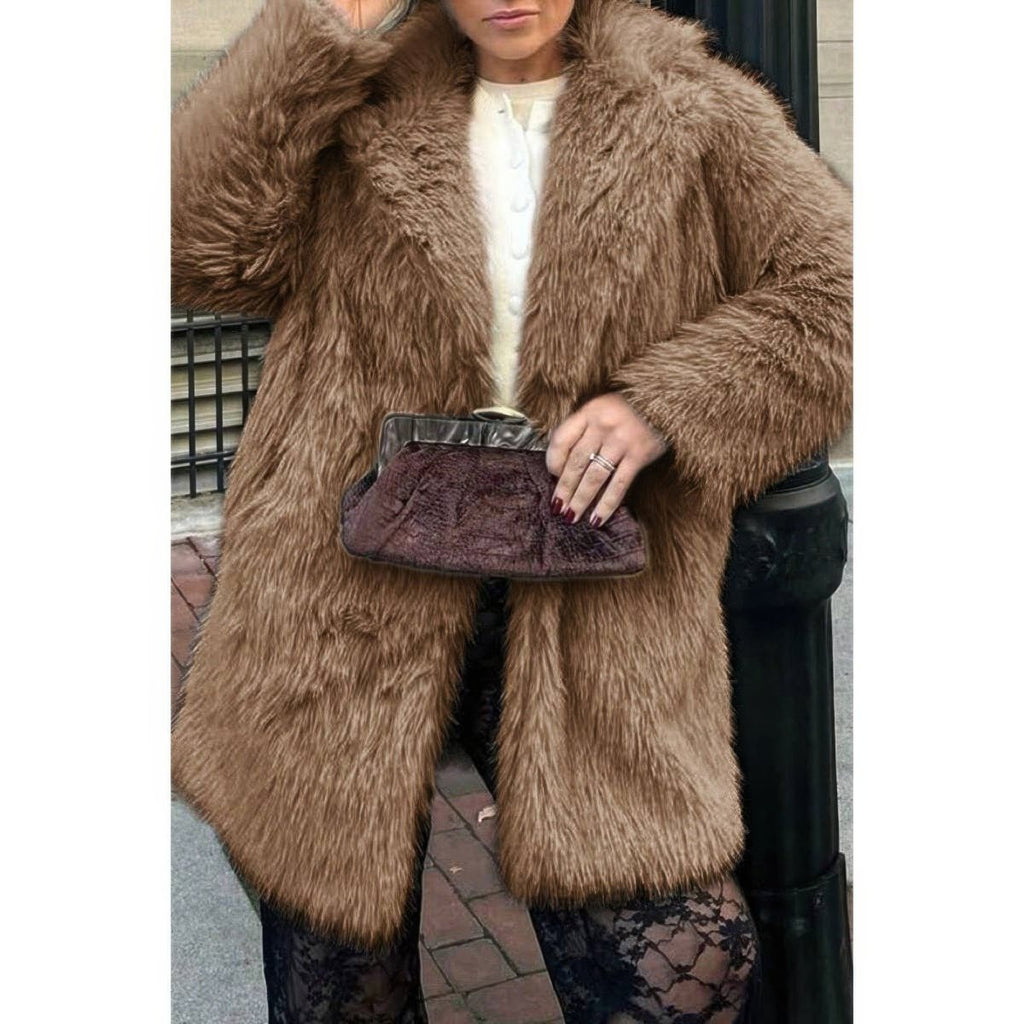 Faux Fur Fuzzy Fleece Lapel Open Front Coat - Demented Sisters