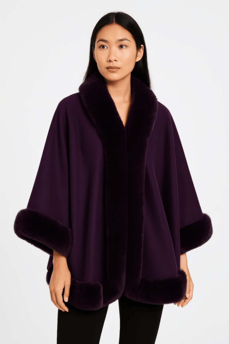 Faux Fur Trim Open - front Cape Jacket - Demented Sisters