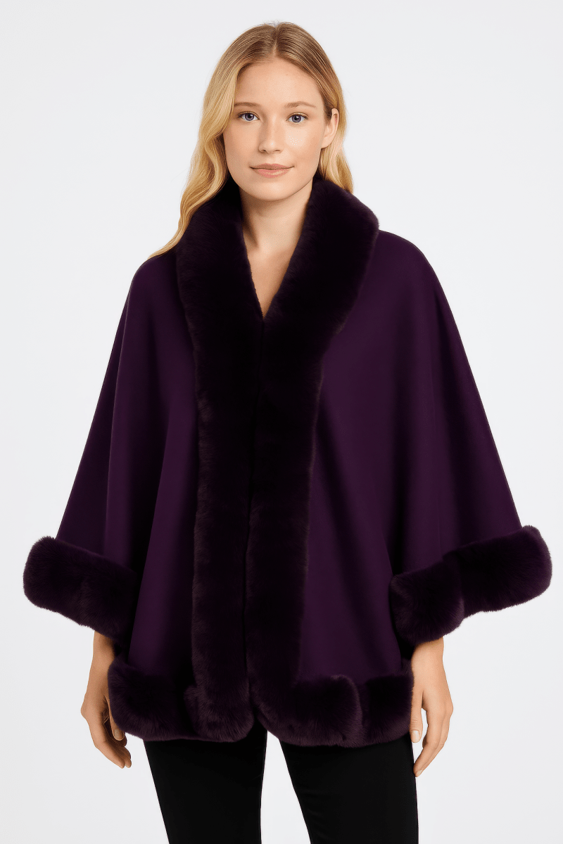 Faux Fur Trim Open - front Cape Jacket - Demented Sisters