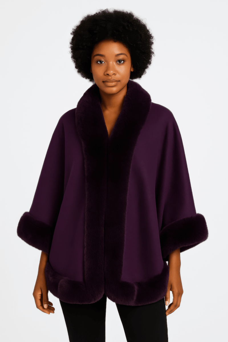 Faux Fur Trim Open - front Cape Jacket - Demented Sisters