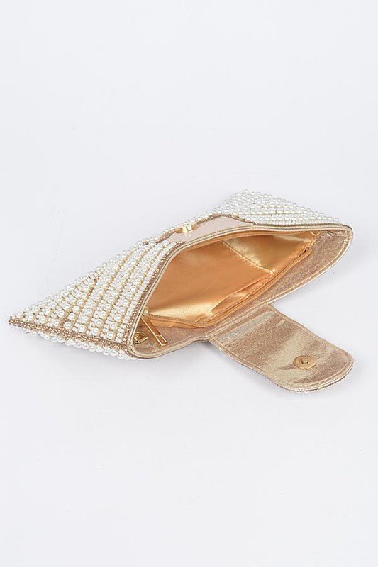 Faux Pearl Studded Bow Tie Clutch Bag - Demented Sisters