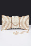 Faux Pearl Studded Bow Tie Clutch Bag - Demented Sisters