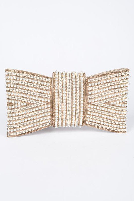 Faux Pearl Studded Bow Tie Clutch Bag - Demented Sisters