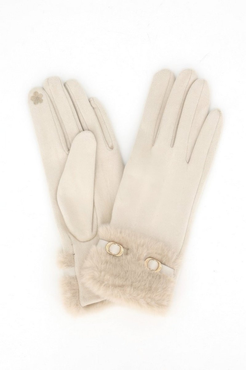 Faux Suede Touchscreen Gloves With Faux Fur Cuff & Buckle - Demented Sisters