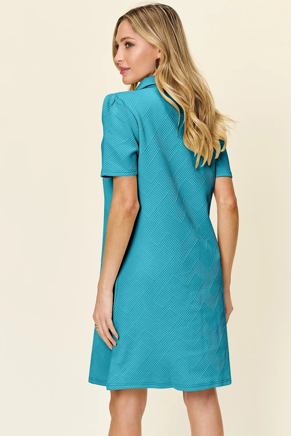Double Take Full Size Texture Collared Neck Short Sleeve Dress - Demented Sisters