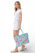 Flamingo Stripe Fringe Canvas Tote Bag - Demented Sisters