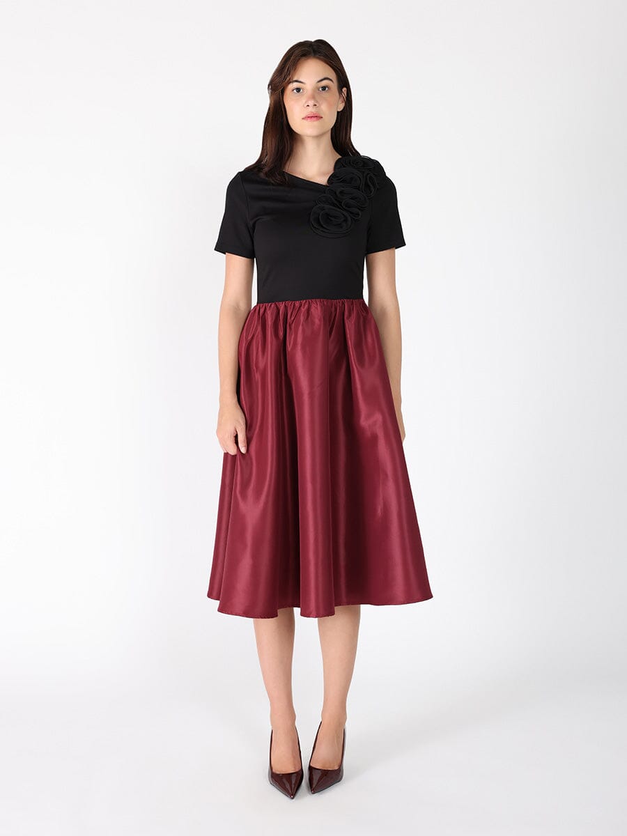 Floral Applique Satin & Cotton Fabric Dress - Demented Sisters