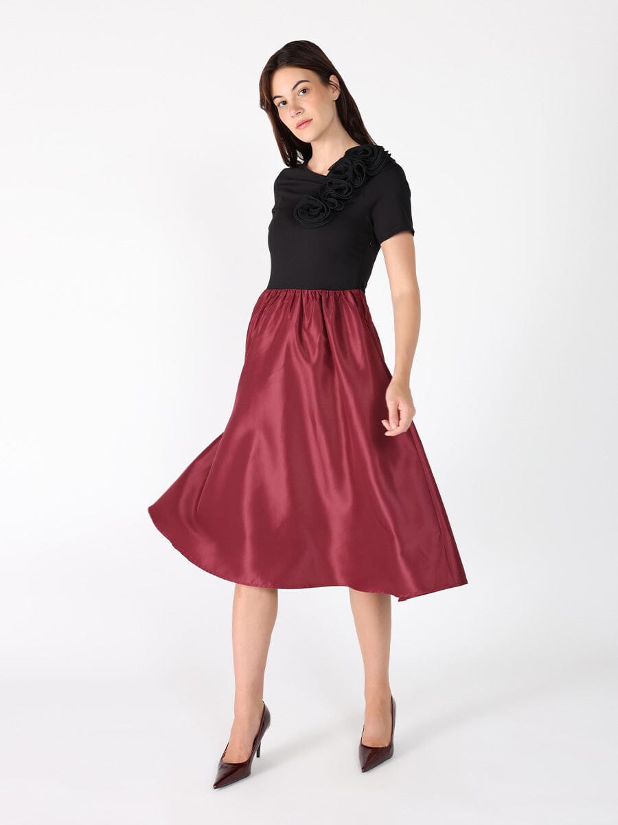 Floral Applique Satin & Cotton Fabric Dress - Demented Sisters