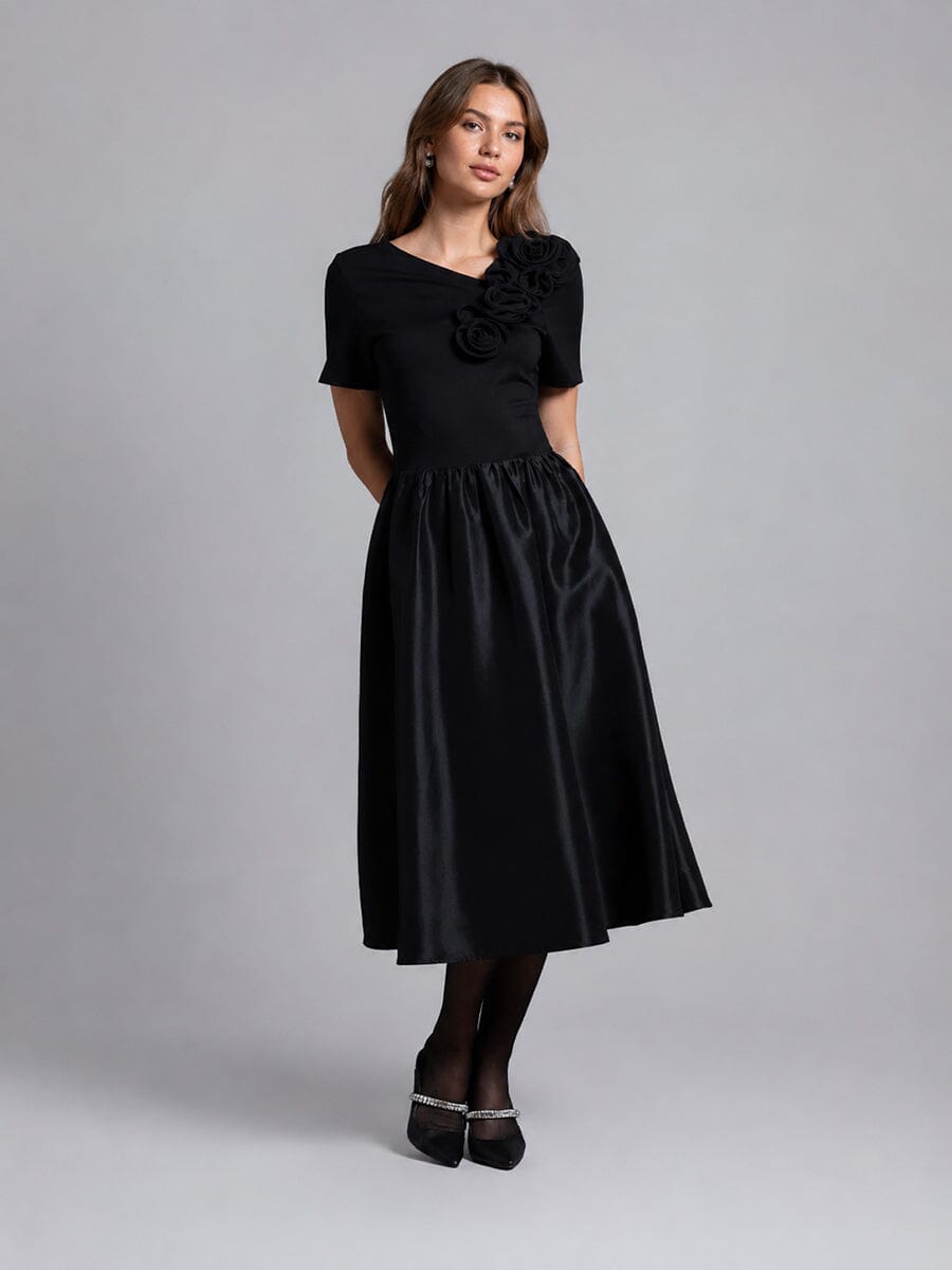 Floral Applique Satin & Cotton Fabric Dress - Demented Sisters