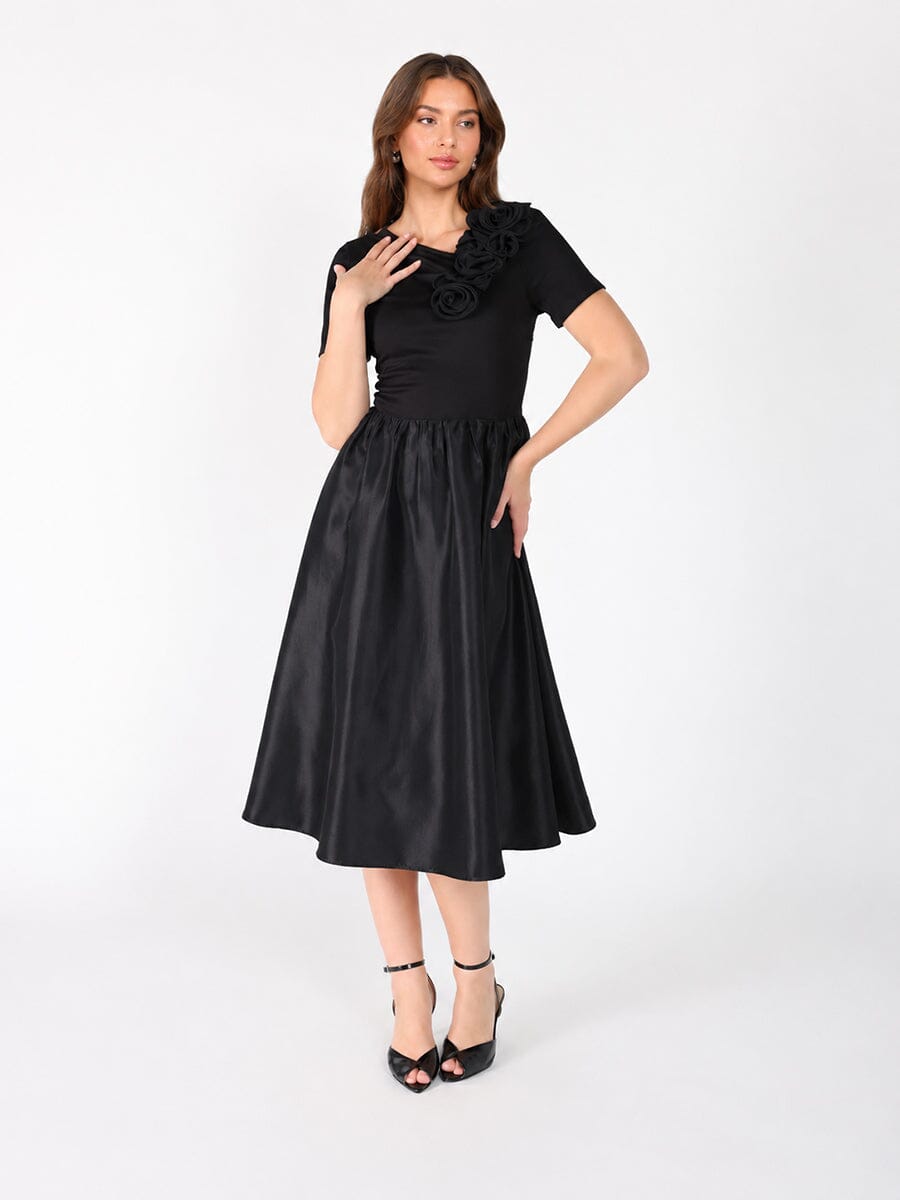 Floral Applique Satin & Cotton Fabric Dress - Demented Sisters