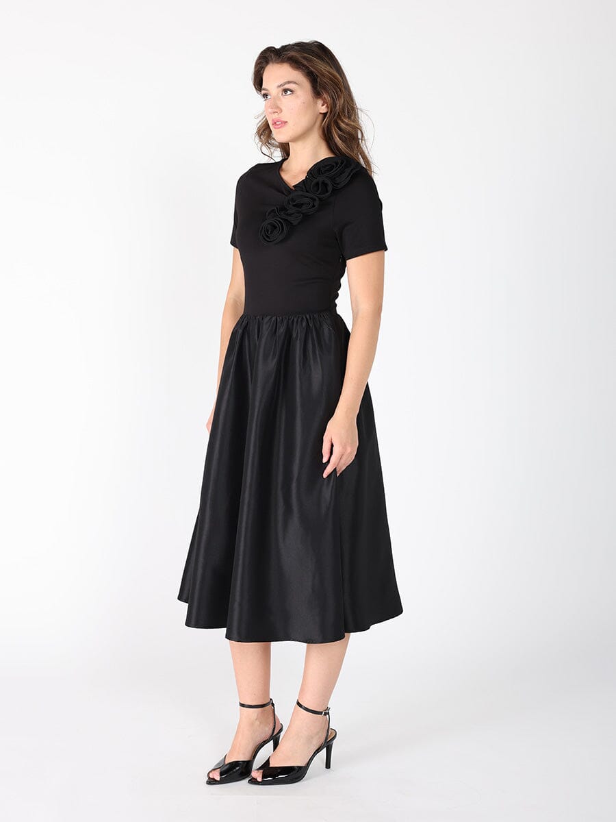 Floral Applique Satin & Cotton Fabric Dress - Demented Sisters