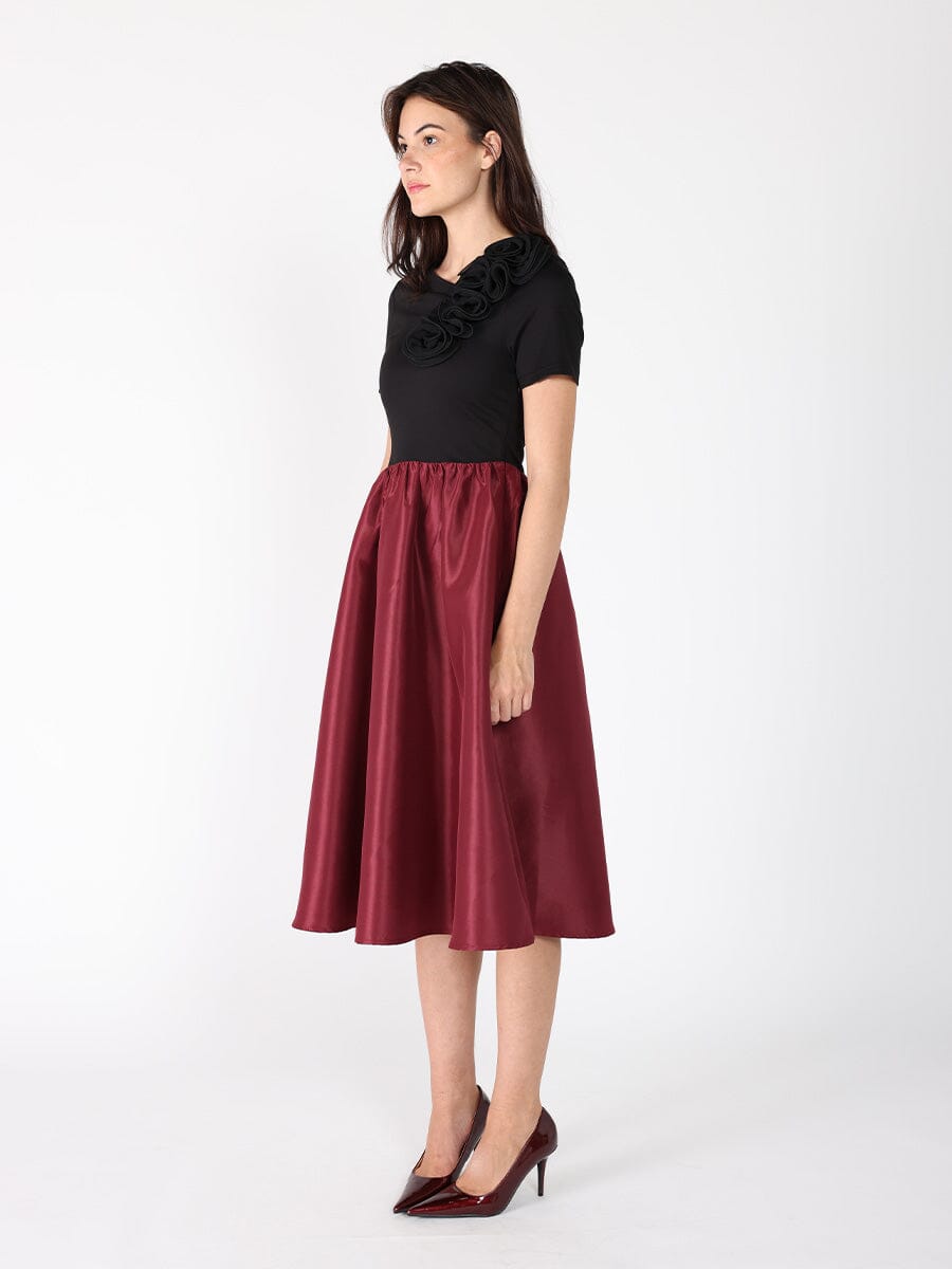 Floral Applique Satin & Cotton Fabric Dress - Demented Sisters