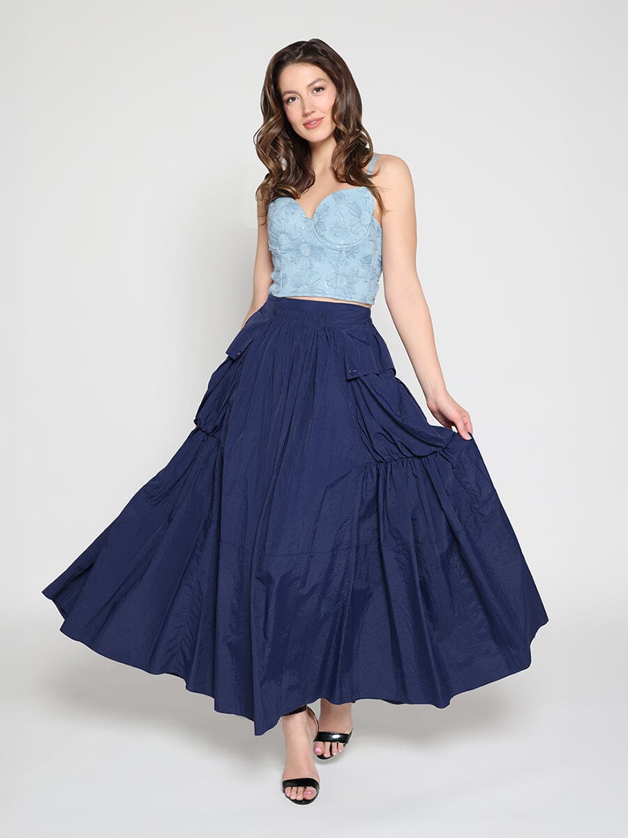 Floral Embroidered Denim Bustier Top - Demented Sisters