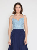 Floral Embroidered Denim Bustier Top - Demented Sisters