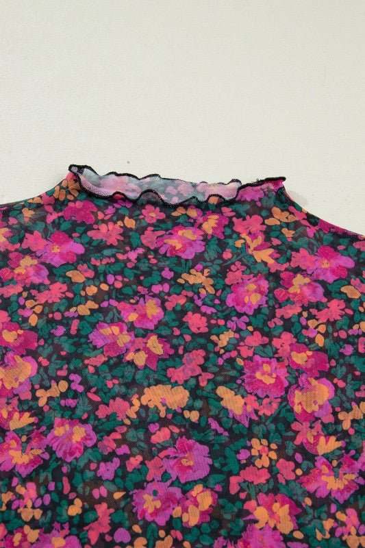 Floral Mesh Short Sleeve Top - Demented Sisters
