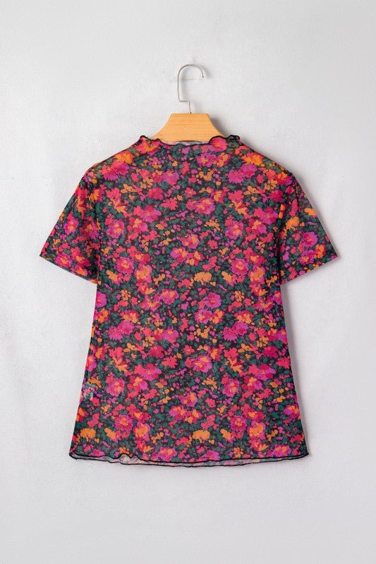 Floral Mesh Short Sleeve Top - Demented Sisters