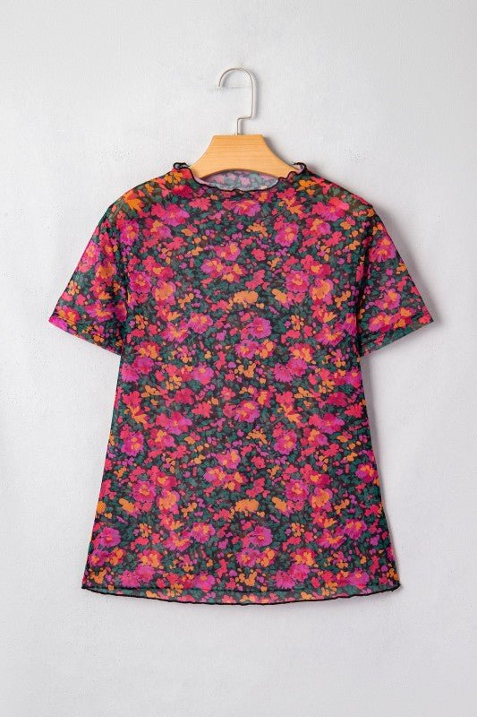 Floral Mesh Short Sleeve Top - Demented Sisters