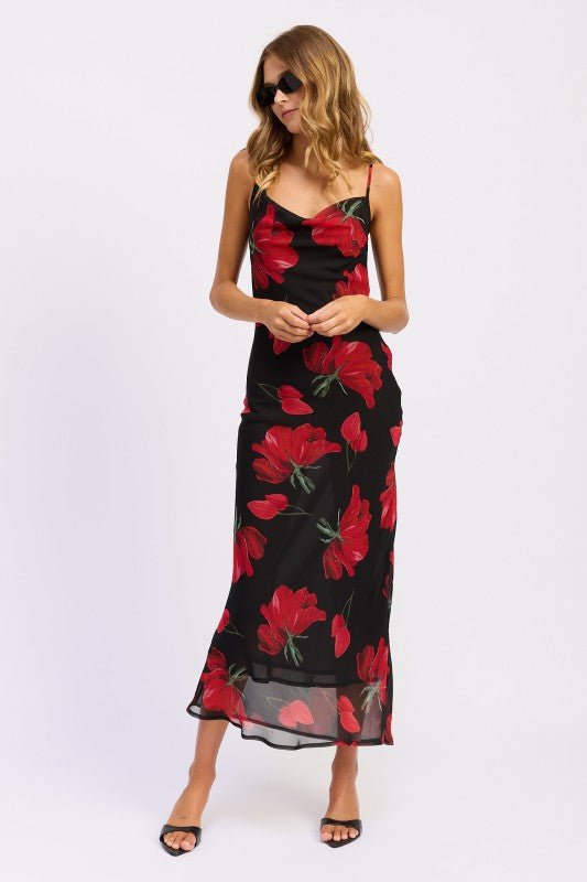 FLORAL PRINTED COWL NECK MAXI DRESS - Demented Sisters