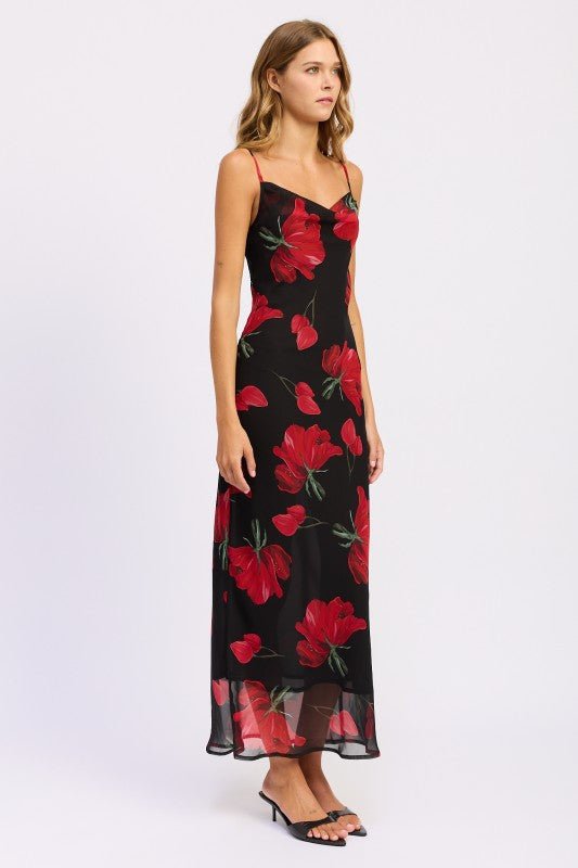 FLORAL PRINTED COWL NECK MAXI DRESS - Demented Sisters