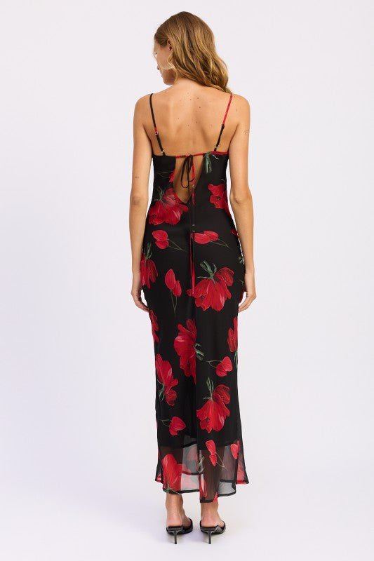 FLORAL PRINTED COWL NECK MAXI DRESS - Demented Sisters